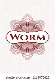Red passport money style rossete with text Worm inside