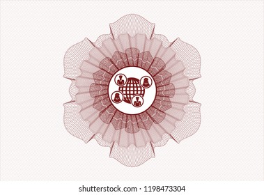 Red passport money style rossete with social network icon inside