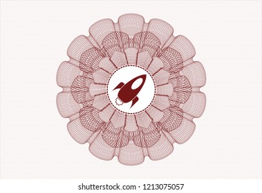 Red passport money style rossete with rocket icon inside