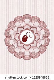 Red passport money style rossete with mouse icon inside