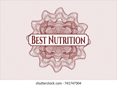 Red passport money style rossete with text Best Nutrition inside