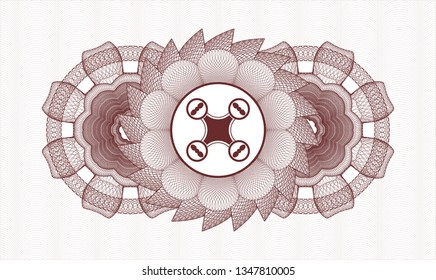 Red passport rosette with air drone icon inside