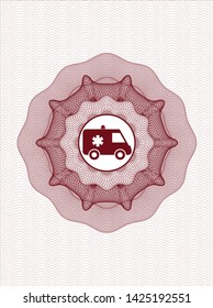Red passport rosette with ambulance icon inside