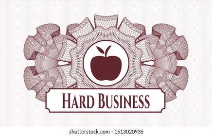 Red passport rosette with apple icon and Hard Business text inside