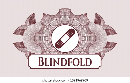 Red passport rosette with bandage plaster icon and Blindfold text inside