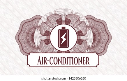 Red passport rosette with battery charging icon and Air-conditioner text inside