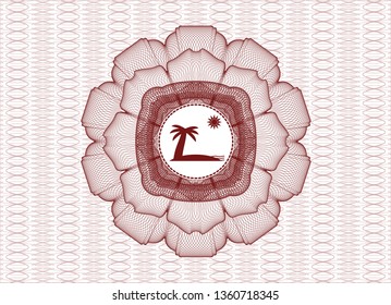 Red passport rosette with beach icon inside
