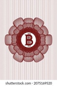 Red passport rosette. with bitcoin icon inside
