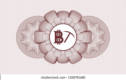 Red passport rosette with bitcoin mining icon inside