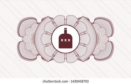 Red passport rosette with bottle of alcohol icon inside