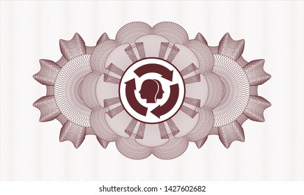 Red passport rosette with brain storm icon inside