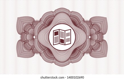 Red passport rosette with brochure icon inside