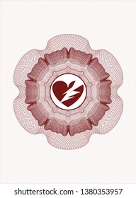 Red passport rosette with broken heart icon inside