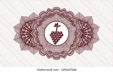 Red passport rosette with bunch of grapes icon inside