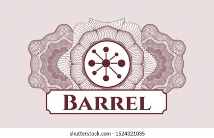 Red passport rosette with business network icon and Barrel text inside