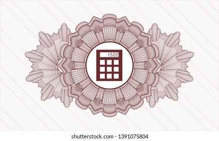 Red passport rosette with calculator icon inside