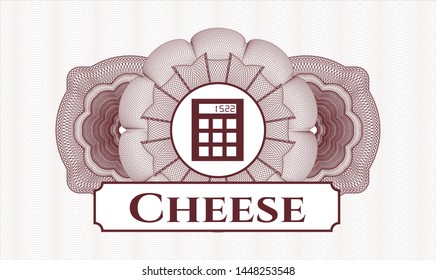 Red passport rosette with calculator icon and Cheese text inside