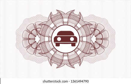 Red passport rosette with car seen from front icon inside