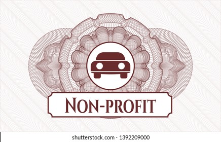 Red passport rosette with car seen from front icon and Non-profit text inside