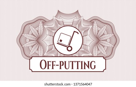 Red passport rosette with cargo icon and Off-putting text inside