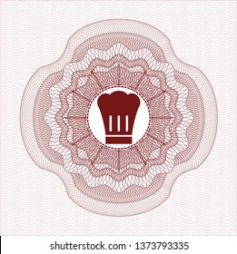Red passport rosette with chef hat icon inside