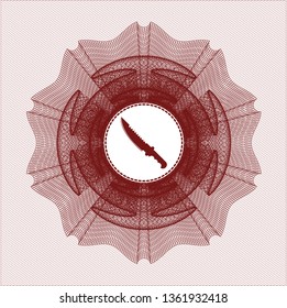 Red passport rosette with combat knife icon inside