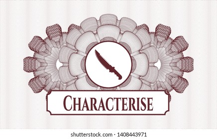 Red passport rosette with combat knife icon and Characterise text inside