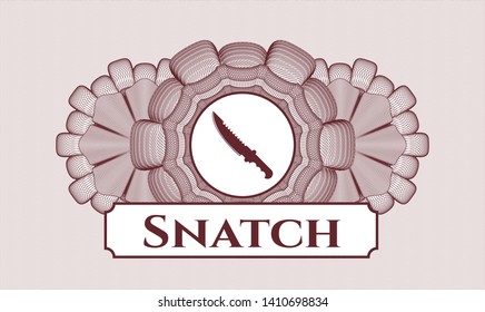 Red passport rosette with combat knife icon and Snatch text inside