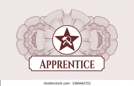 Red passport rosette with communism icon and Apprentice text inside