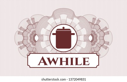 Red passport rosette with cooking pot icon and Awhile text inside