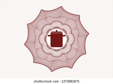 Red passport rosette with cooking pot icon inside