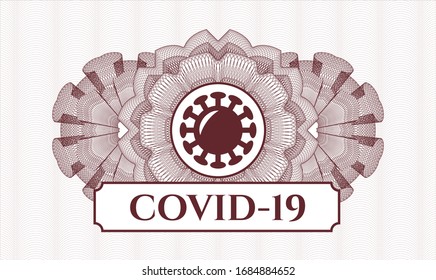 Rosette de pasaportes rojos con icono del coronavirus y texto COVID-19 dentro