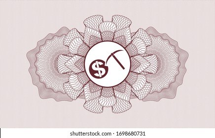 Red passport rosette with cryptocurrency mining icon inside