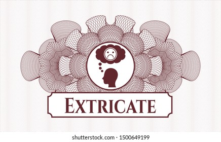 Red passport rosette with depression icon and Extricate text inside