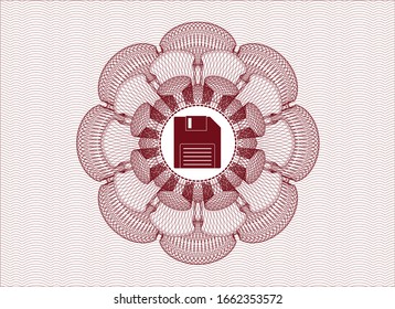 Red passport rosette with diskette icon inside