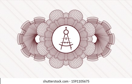 Red passport rosette with drawing compass icon inside