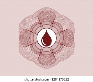 Red passport rosette with drop icon inside