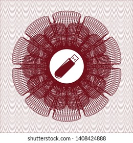 Red passport rosette with flash drive icon inside