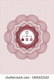 Red passport rosette with flowchart icon inside