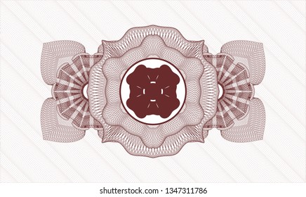 Red passport rosette with four leaf clover icon inside