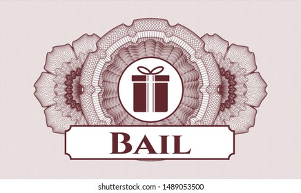 Red passport rosette with gift box icon and Bail text inside