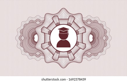 Red passport rosette with graduation icon inside