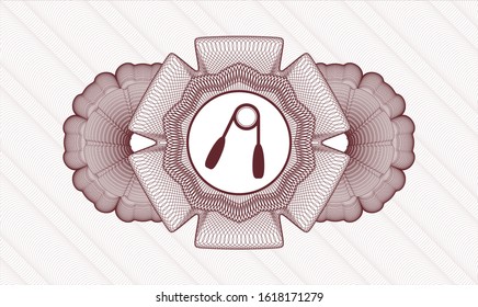 Red passport rosette with hand gripper icon inside