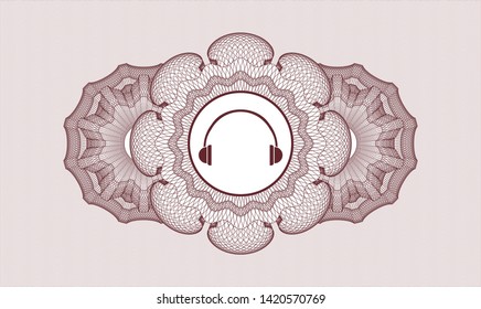 Red passport rosette with headphones icon inside