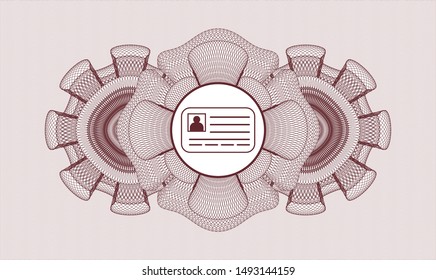 Red passport rosette with identification card icon inside