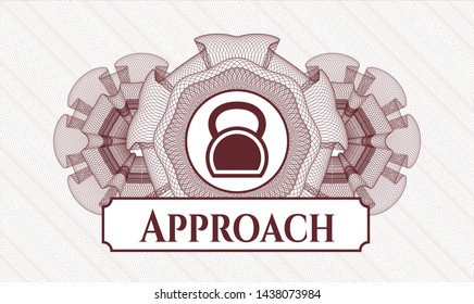 Red passport rosette with kettlebell icon and Approach text inside
