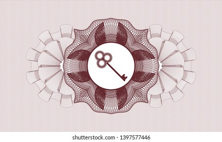 Red passport rosette with key icon inside