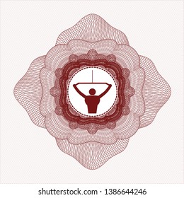 Red passport rosette with lat pull down, exercise icon inside