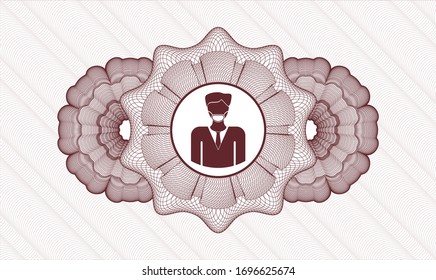 Red passport rosette with man wearing face mask icon inside