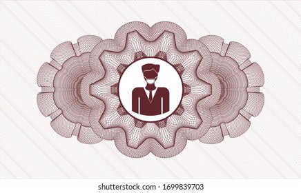 Red passport rosette with man wearing face mask icon inside